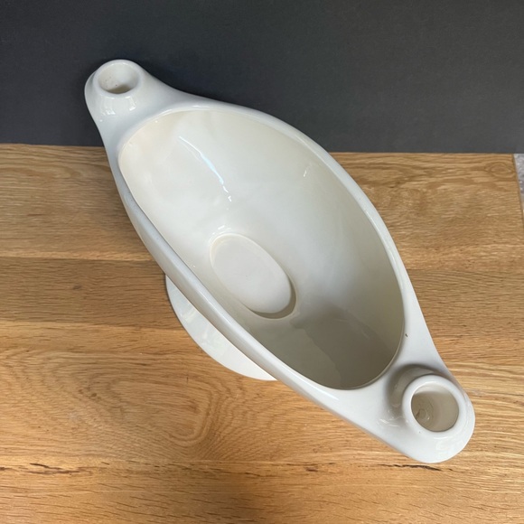 VTG Hull Console Bowl Double Candle Holder Planter Mid-century Modern MCM White - Picture 2 of 6